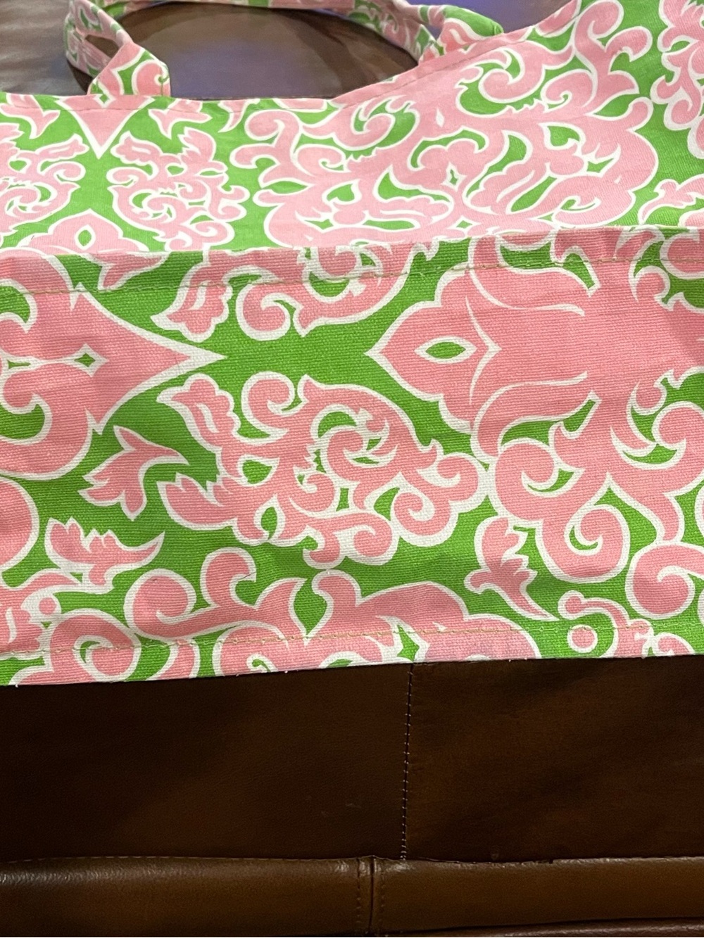Buckhead Betties Patterned Pink and Green Canvas Tote Bag - Picture 4 of 5